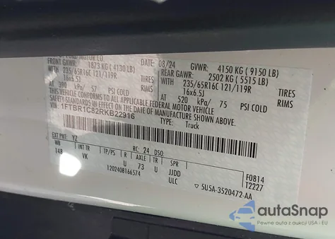 2024 Ford Transit-250 T-250 из США, поврежденный, VIN 1FTBR1C82RKB22916